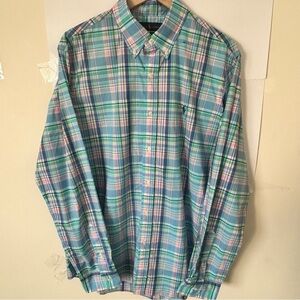 Ralph Lauren Pastel Plaid Button-Down Shirt L Stretch Cotton